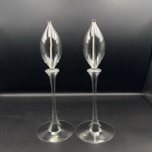 Vintage Firelight Handblown Glass Waterlily Oil Candle Pair 12" Tall